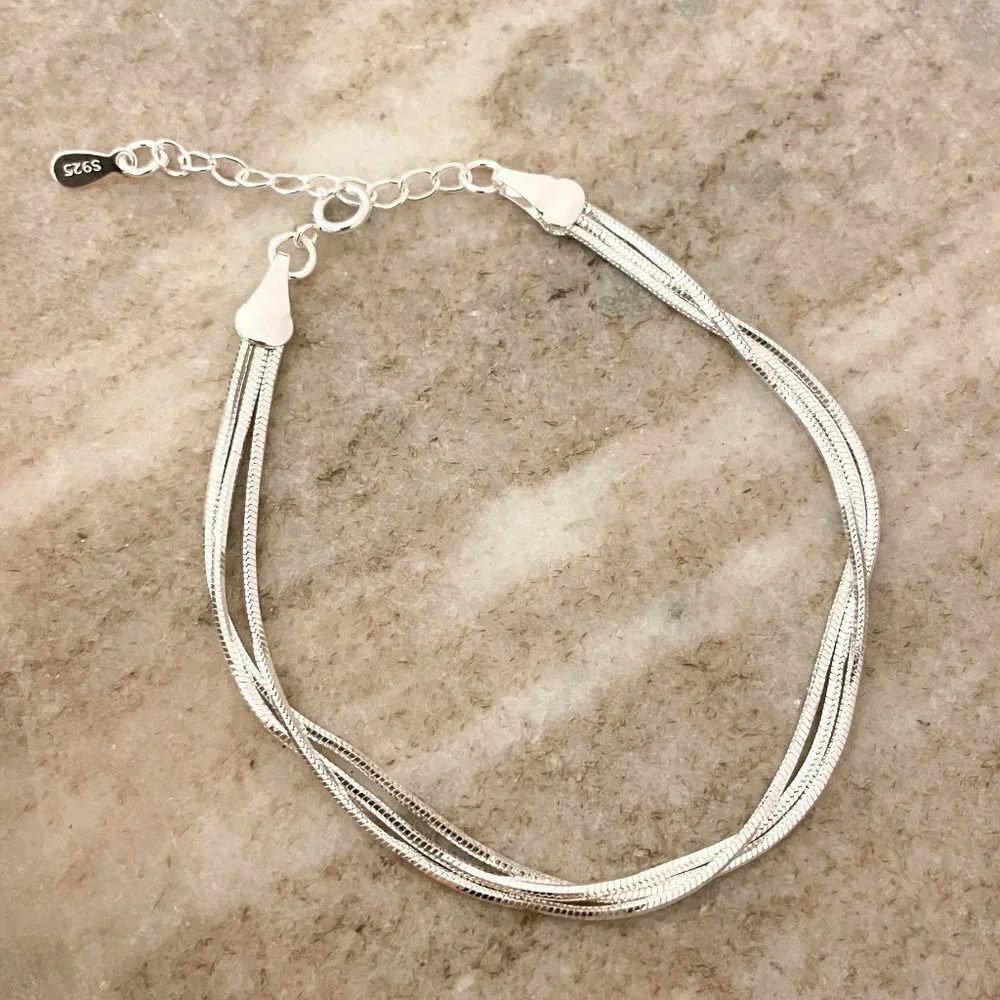 925 Sterling Silver Multi-Layer Triple Layer Bracelet Dainty Minimalist